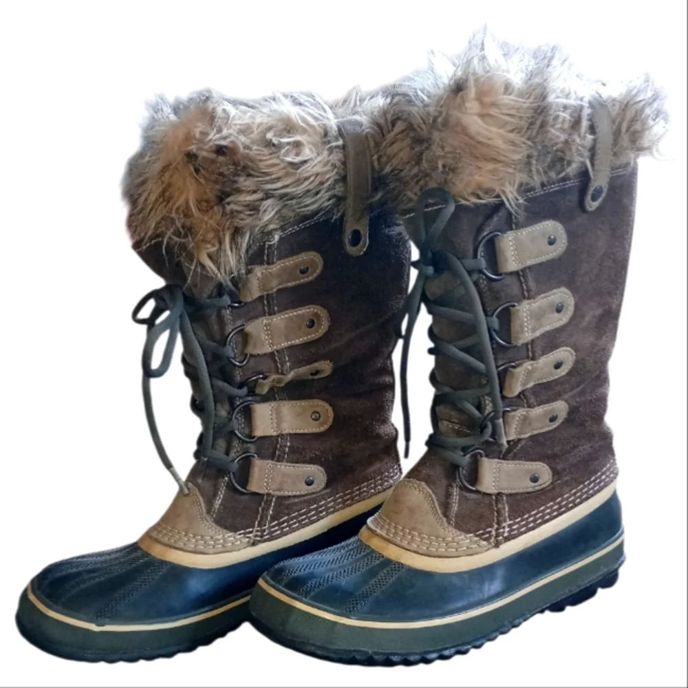 Sorel Brown and Black Fur-Trim Winter Boots